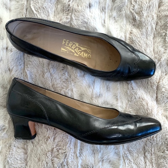 Salvatore Ferragamo Shoes - Salvatore Ferragamo Black Point Toe Kitten Heels